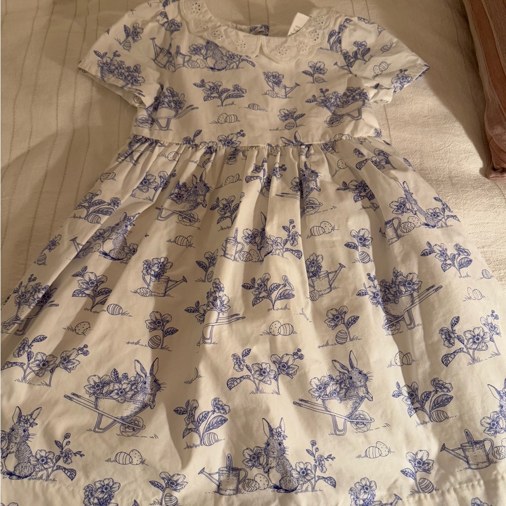 Adorable Easter Toile Kids Dress in Blue and White